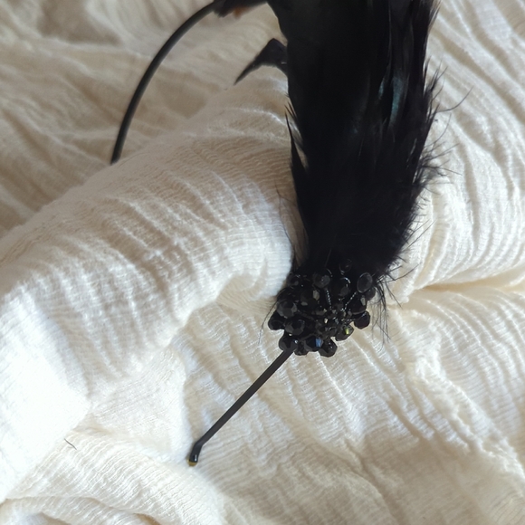 ? Black Feather Headband with Beaded  Detail main image 5
